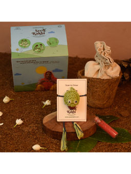 Indigifts - Plantable Frog Seed Rakhi For Brother With Planter, Manual, Roli (Green)