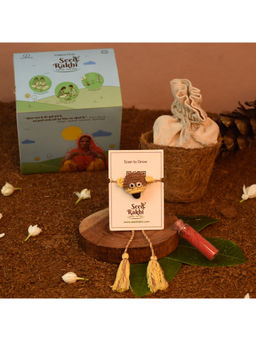 Indigifts - Plantable Monkey Seed Rakhi For Brother With Planter, Manual, Roli (Brown)