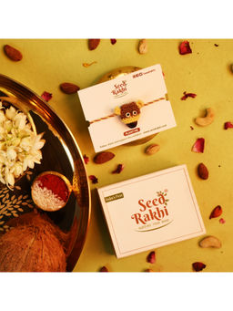 Indigifts - Plantable Monkey Seed Rakhi For Brother, Manual & Roli (Brown & Yellow)