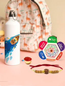 Indigifts - Rakhi Gift Hamper Bottle, Rakhi, Roli with Card, Mothers Day Gift