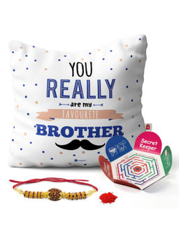 Indigifts - Printed Cushion Cover with Filler White and Yellow, 12x12 Inch