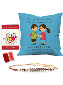 Indigifts - Raksha Bandhan Gifts Cushion Cover With Filler, Rakhi, Roli, Chawal