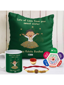Indigifts - Raksha Bandhan Gifts Quote Printed Cushion with Filler, Mug 330 ml