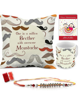 Indigifts - Ceramic Coffee Mug And Cushion Cover 1 Piece White Raksha Bandhan Gift