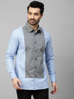 Echke - Light Blue Shirt with Grey Front Panel and Rounded Collar