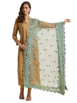 Dupatta Bazaar - Women Net Scallops Dupatta with Embroidery and Sequins