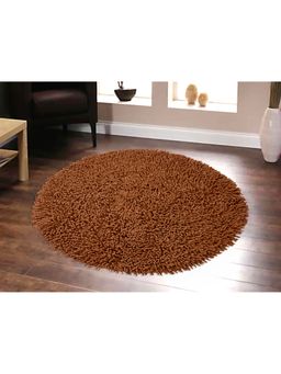 Saral Home - Brown Cotton Shaggy Anti-Skid Round Bath Mat
