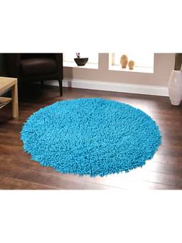 Saral Home - Turquoise Cotton Shaggy Anti-Skid Round Bath Mat