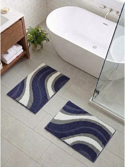Saral Home - Wave Microfiber Antiskid Blue Bath Mats (Pack of 2) (S)