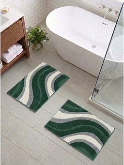 Saral Home - Wave Microfiber Antiskid Green Bath Mats (Pack of 2) (S)