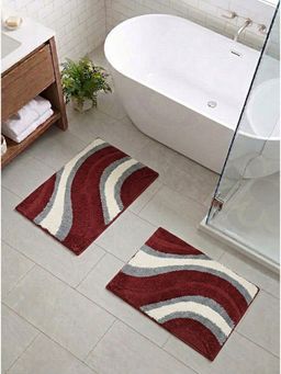 Saral Home - Wave Microfiber Antikid Maroon Bath Mats (Pack of 2) (S)