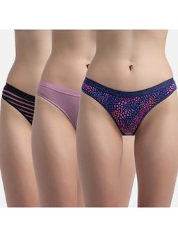 Jockey - 3005 Women Cotton Bikini - Black, Classic Navy And Valerian (Pack of 3)