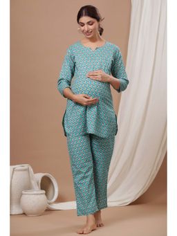 CRAFIQA - Tempo Teal Cotton Maternity - Nursing Co-Ord Set