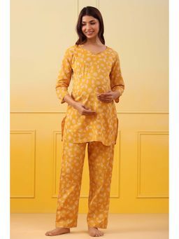 CRAFIQA - Yellow Vintage Leaf Cotton Maternity - Nursing Co-Ord Set