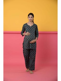 CRAFIQA - Teal Green Boota Cotton Maternity - Nursing Co-Ord Set