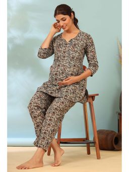 CRAFIQA - Cloud Grey Jaal Cotton Maternity - Nursing Co-Ord Set
