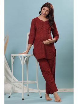 CRAFIQA - Terracotta Bandhani Cotton Maternity - Nursing Co-Ord Set
