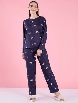 Sweet Dreams - Womens Printed Nightsuit Navy Blue