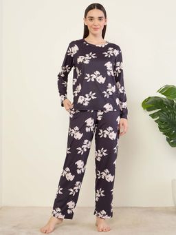 Sweet Dreams - Womens Floral Printed Nightsuit Black