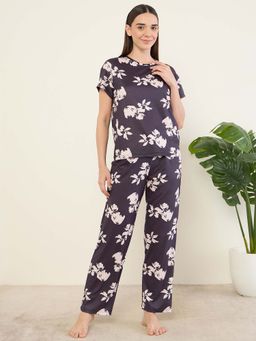 Sweet Dreams - Womens Floral Printed Nightsuit Black