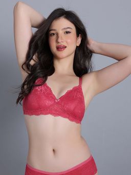 Zivame - Padded Non Wired Medium Coverage Lace Bra - Claret Red