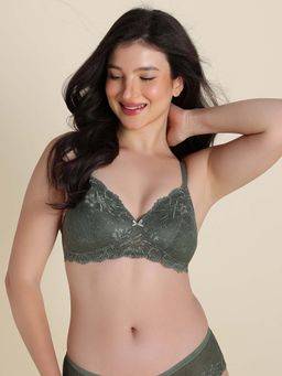 Zivame - Padded Non Wired Medium Coverage Lace Bra - Four Leaf Clover