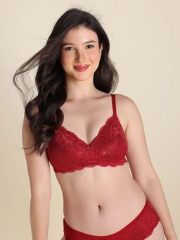 Zivame - Padded Non Wired Medium Coverage Lace Bra - Red Dahlia
