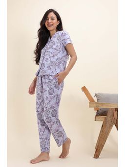 Zivame - Nature Trails Knit Cotton Nightsuit - Heirloom Lilac