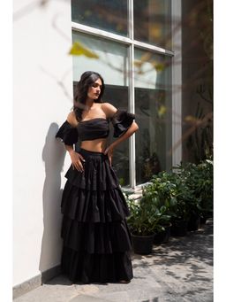 IT GIRL - Black Amalfi Crop Top With Skirt (Set of 2)