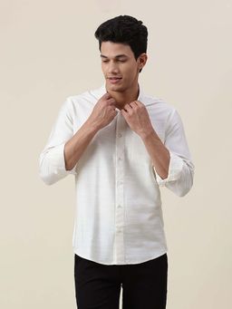 Fabindia - Off White Full Sleeves Silk Slim Fit Shirt