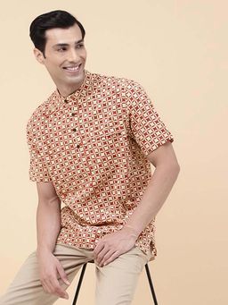 Fabindia - Rust Cotton Printed Mid Shirt