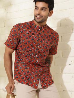 Fabindia - Red Cotton Printed Slim Fit Shirt