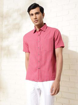 Fabindia - Red Cotton Half Sleeves Checks Shirt