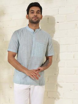 Fabindia - Blue Cotton Printed Slim Fit Mid Shirt