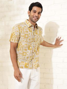Fabindia - Yellow Cotton Hand Block Printed Shirt