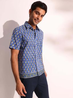 Fabindia - Blue Cotton Floral Printed Shirt