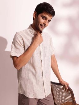 Fabindia - Off White Cotton Striped Shirt