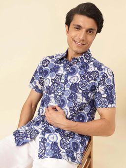 Fabindia - Blue Cotton Hand Floral Printed Shirt