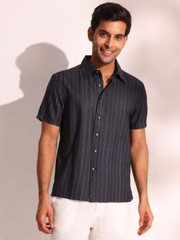 Fabindia - Black Viscose Silk Self Design Shirt