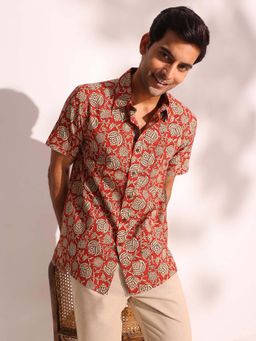 Fabindia - Red Cotton Floral Printed Shirt