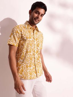 Fabindia - Yellow Cotton Hand Block Floral Printed Shirt