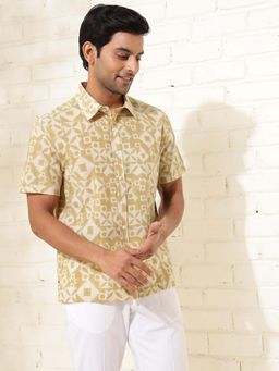 Fabindia - Beige Cotton Half Sleeves Printed Shirt