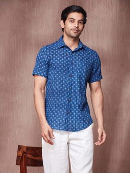 Fabindia - Navy Blue Cotton Slim Fit Printed Shirt