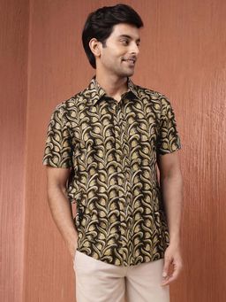 Fabindia - Black Cotton Floral Printed Shirt