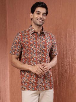 Fabindia - Orange Cotton Floral Printed Shirt