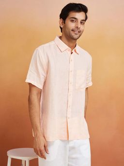 Fabindia - Coral Linen Solid Half Sleeves Shirt