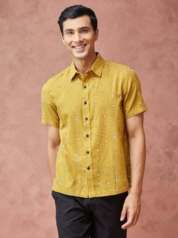 Fabindia - Mustard Cotton Half Sleeves Printed Shirt