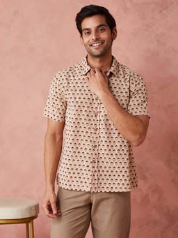 Fabindia - Beige Cotton Half Sleeves Printed Shirt