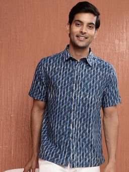 Fabindia - Indigo Cotton Half Sleeves Printed Shirt