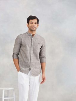 Fabindia - Grey Cotton Hand Solid Slim Fit Shirt